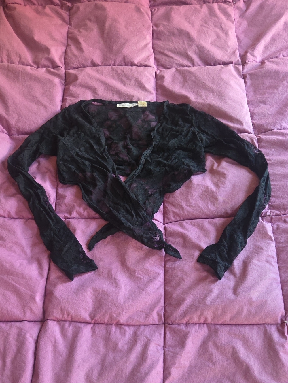 Elegant Vintage Jumping Joy Black Stretchy Lace Tie Front Lightweight Shrug M
